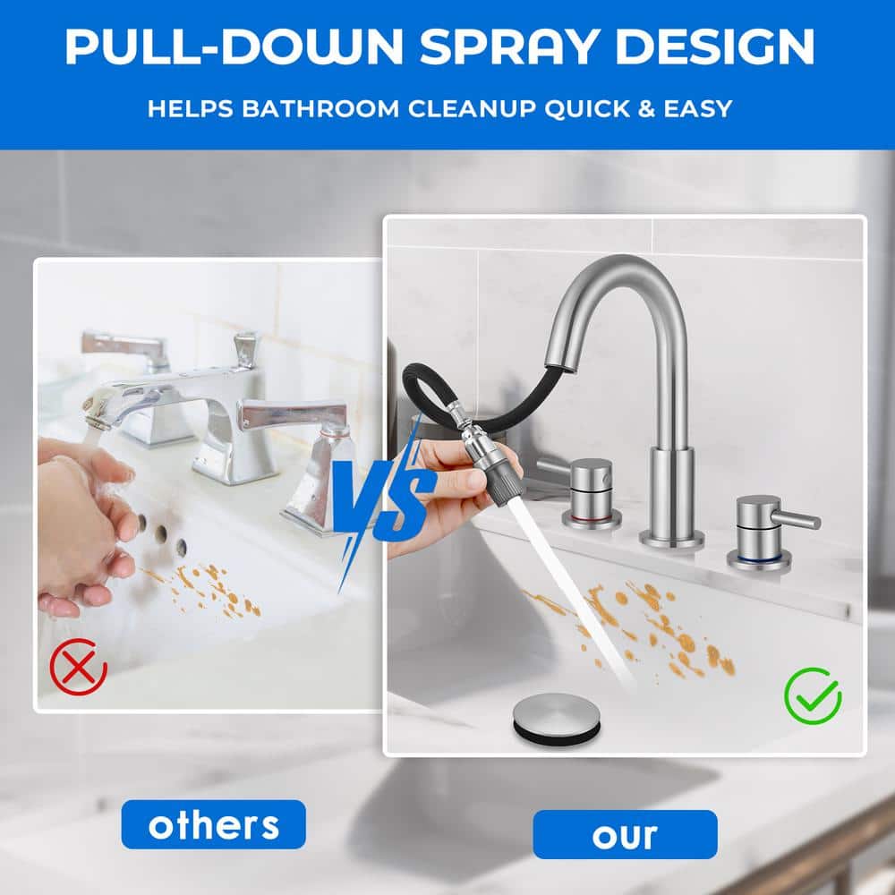 Brushed Nickel Double Handle Widespread Bathroom Faucet