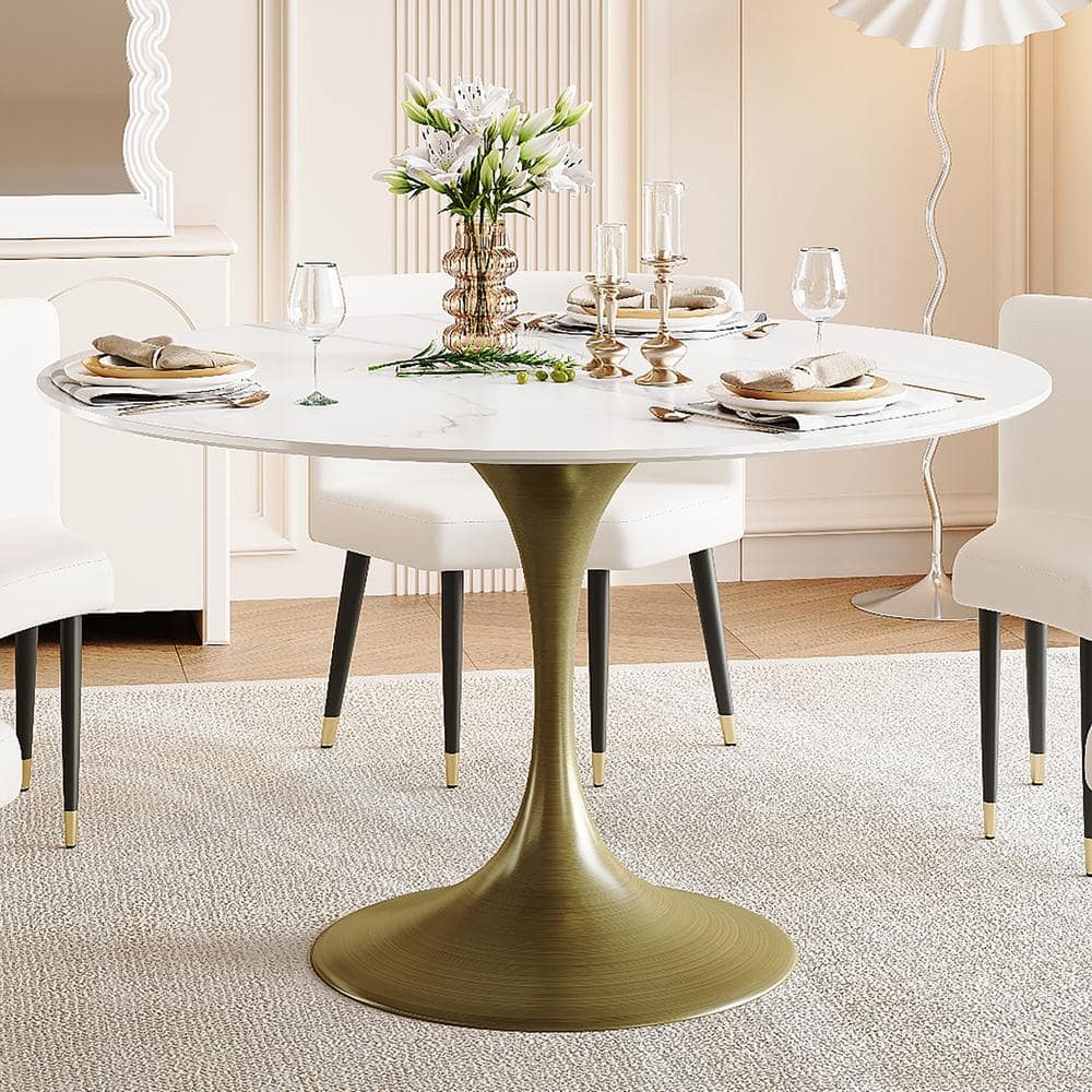 Round Marble Top Dining Glass Dining Table With Marble Base - Main Image