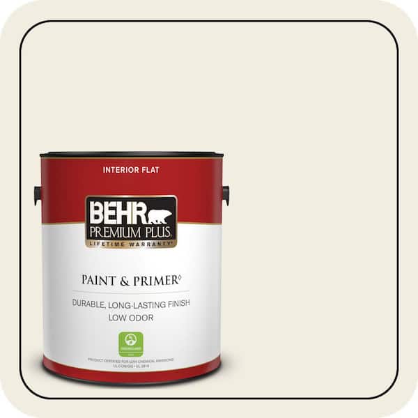 BEHR PREMIUM PLUS 1 gal. Designer Collection #DC-012 White Stone Flat Low Odor Interior Paint & Primer
