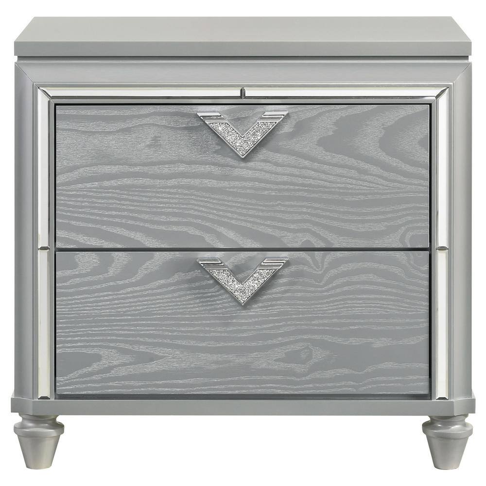 Glam Silver 2-Drawer Nightstand with Jeweled Pulls