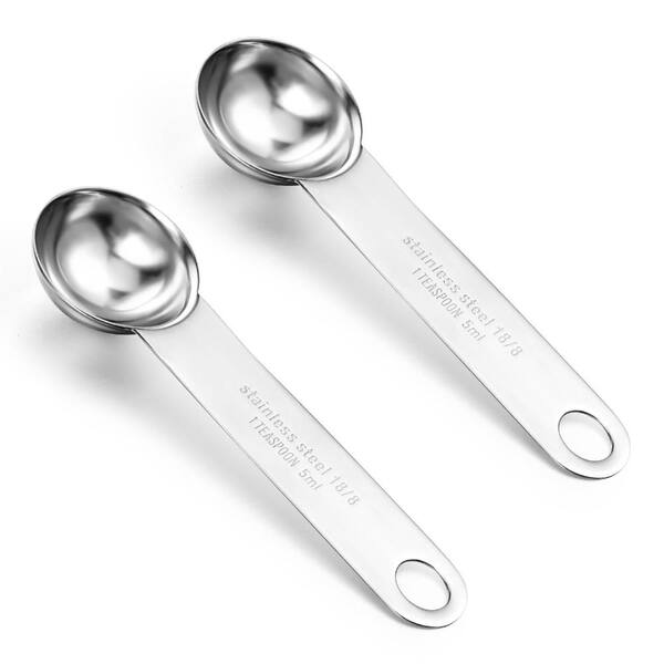 2-Piece Stainless Steel 1 Teaspoon 5 ml Measuring Spoons Set with Long Handles for Precise Kitchen Use
