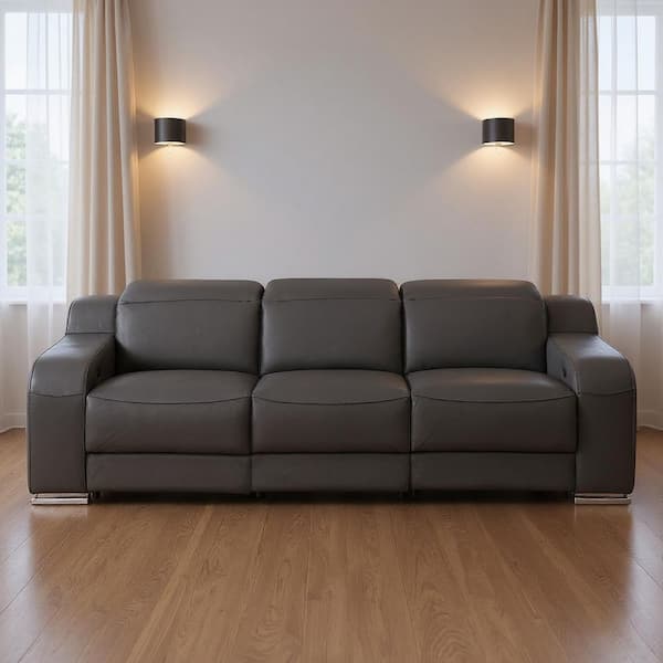 103.00 in. Straight Arm Leather Curved Sofa Gray