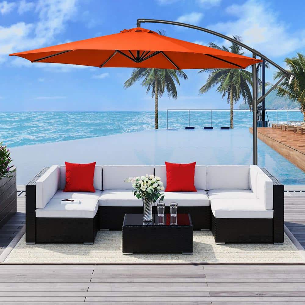10' Orange Polyester Patio Offset Umbrella with Iron Frame