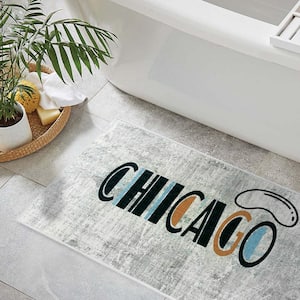 The US States Chicago Design Solid Background Cotton Non-Slip Washable Thin 3-Piece Bathroom Rugs Sets