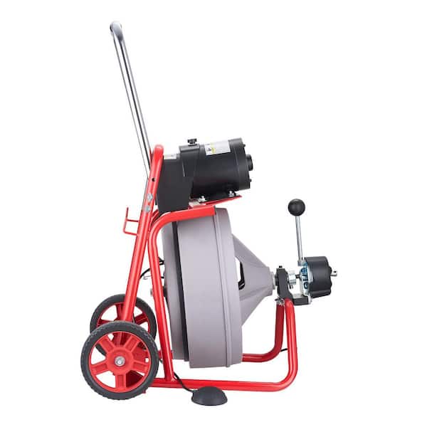 Sewer Snake Electric Drain Auger – 100FT X 1/2" Cable, 4-Wheel Cart, Foot Switch For 1-4 Inch Pipes (Red)