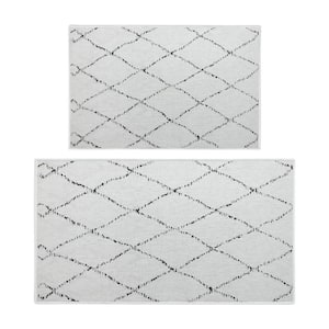 Moroccan Trellis Ivory 44 in. x 24 in. and 31.5 in. x 20 in. Washable, Thin, Multipurpose Kitchen Rug Mat (Set of 2)