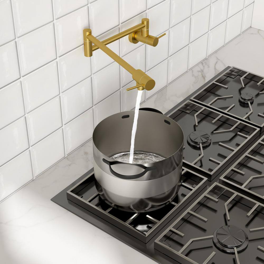 Brushed Gold Double Handle Wall Mount Pot Filler