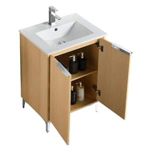 24 in. W x 18.5 in. D x 35.25 in. H Single sink Bath Vanity in Yellow with Polished Chrome Hardware and Ceramic Sink top