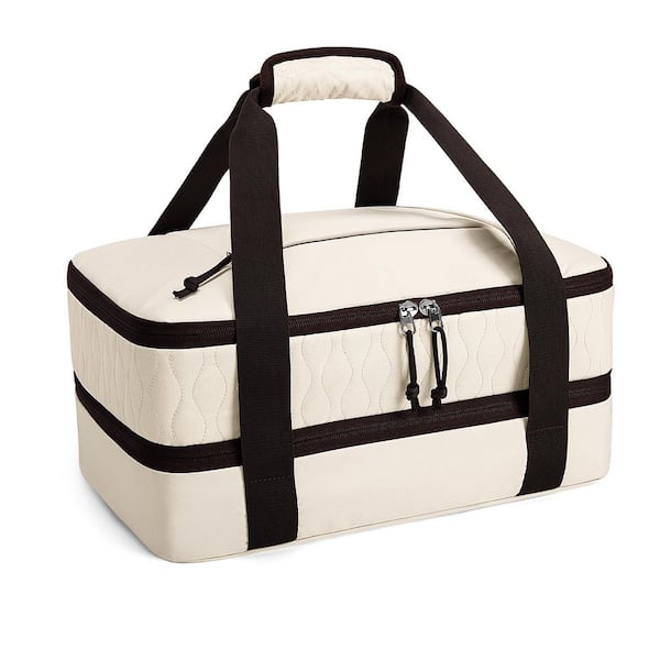 1-Piece Beige Insulated Casserole Carrier, Double Thermal Food Containers, Fit 9 x 13 in. Baking Dish Foil Pans