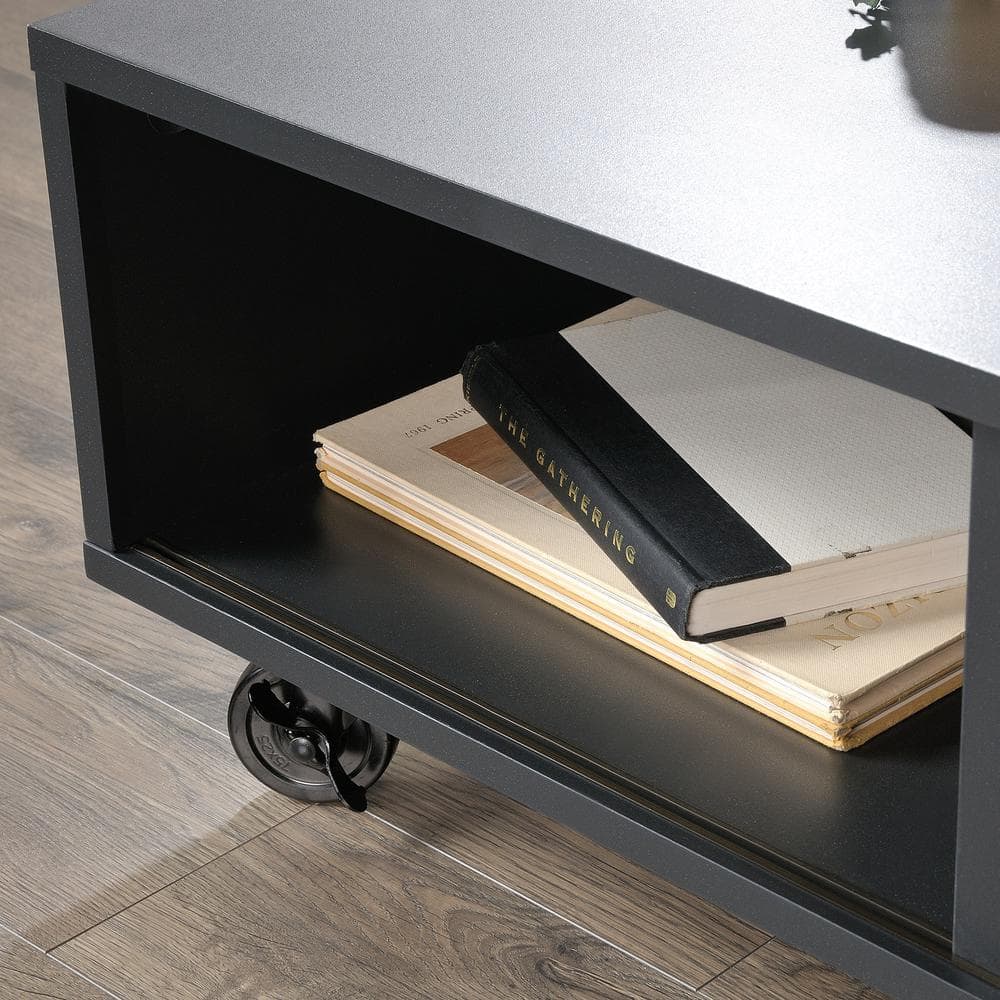 Rectangular Black and Vintage Oak Wood Coffee Table with Storage