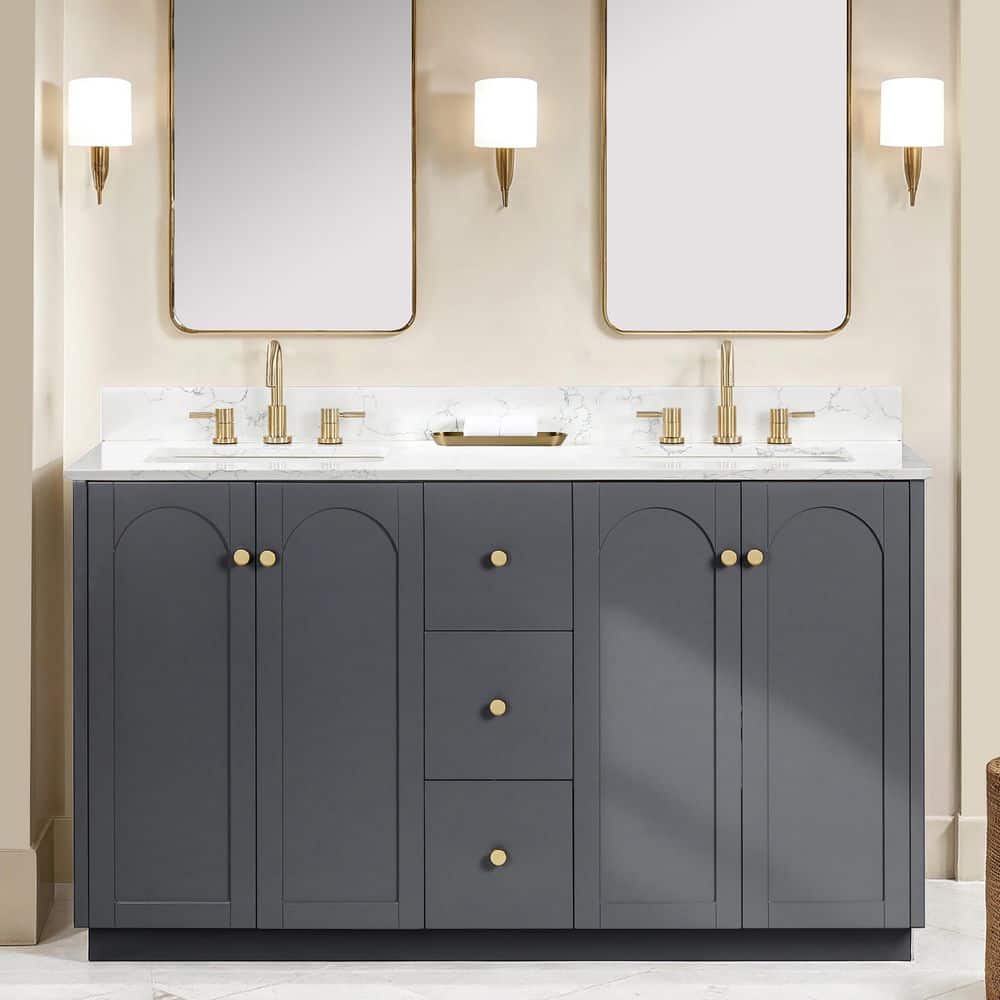Anabelle 60 in. Double Sink Charcoal Grey Bathroom Vanity with Engineered Carrara Marble Top (Assembled) price history on PriceWatchPro