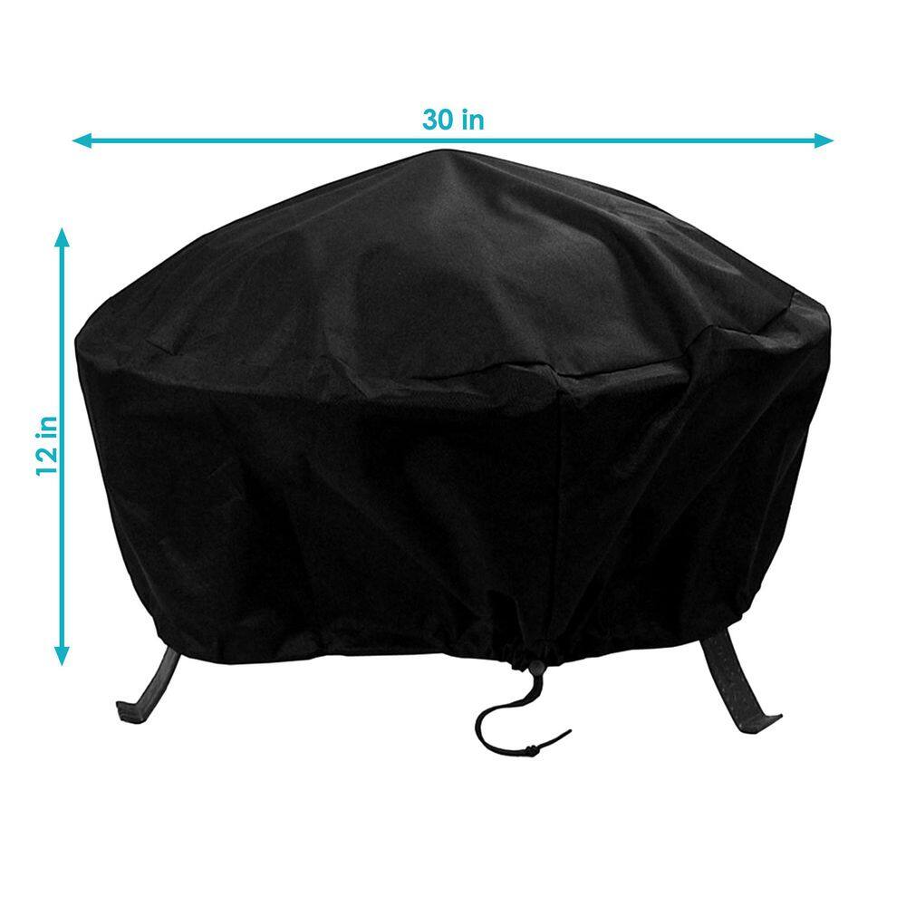 Black Heavy-Duty Vinyl Round Fire Pit Cover with Drawstring Closure