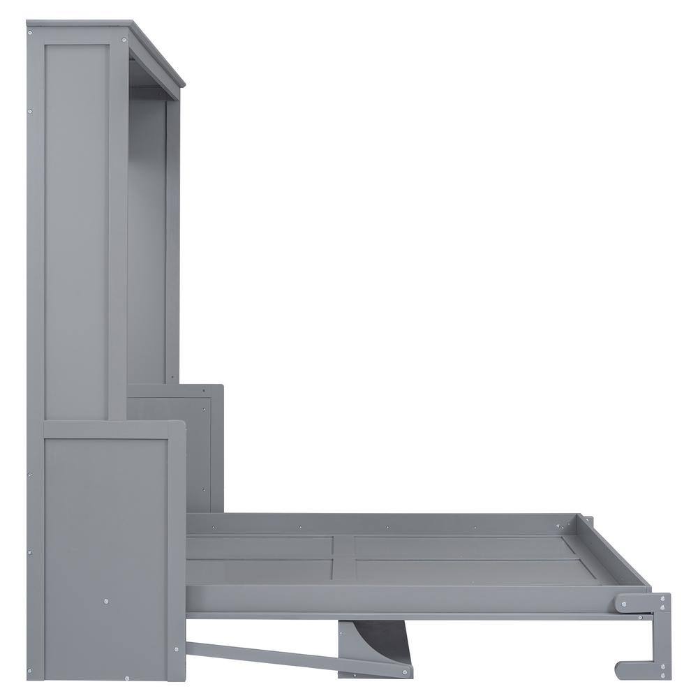 White Wooden Frame Queen Size Murphy Bed with a Storage Shelf - thumbnail 6