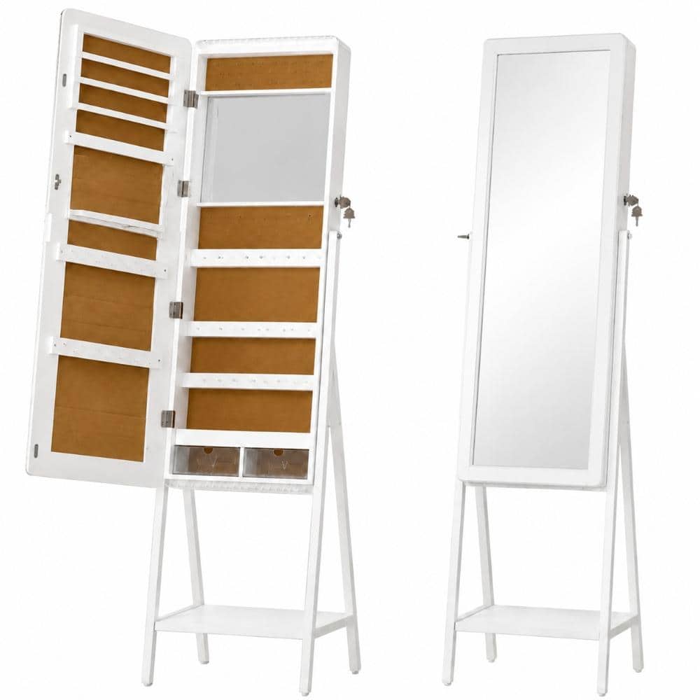 White Wood Glass Jewelry Armoire Mirror Cabinet, 16.1 in. W, Lockable Full-Length Mirror with RGB Lights price history on PriceWatchPro