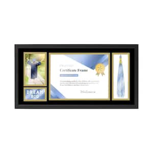 23 in. W. x 12 in. Matted Wood Diploma Picture Frame -Black-Certificate/Photo/Tassel