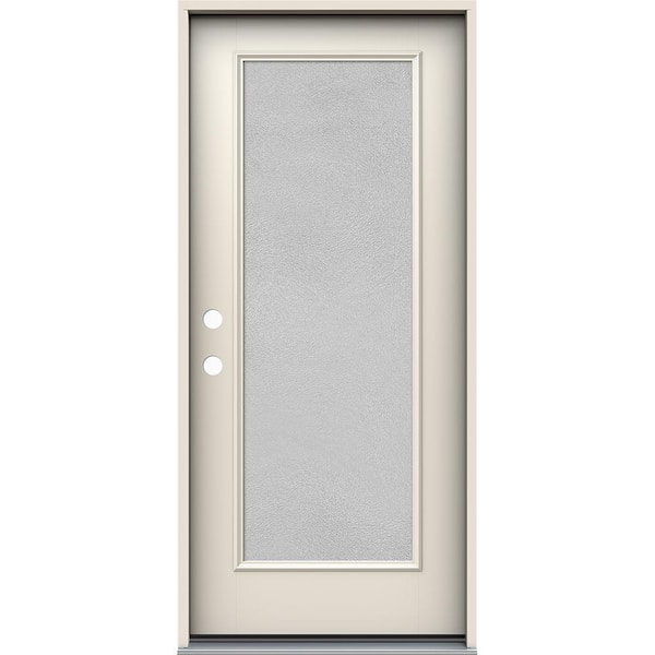 JELD-WEN 36 in. x 80 in. Right-Hand 1 Lite Micro-Granite Frosted Glass Primed Fiberglass Prehung Front Door