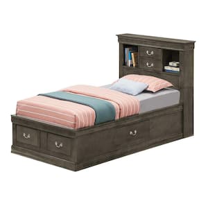 Louis Philippe Gray Twin Storage Platform Bed with 6 Storage-Drawers