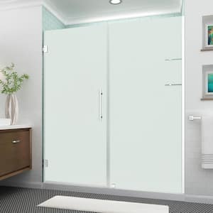 Belmore GS 67.25 to 68.25 x 72 Frameless Hinged Shower Door with Frosted Glass and Glass Shelves in Stainless Steel