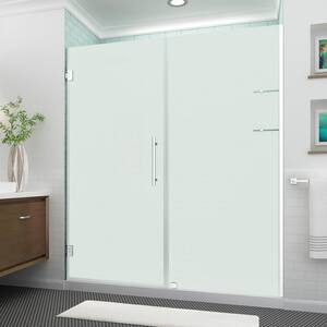 Belmore GS 68.25 to 69.25 x 72 Frameless Hinged Shower Door with Frosted Glass and Glass Shelves in Stainless Steel