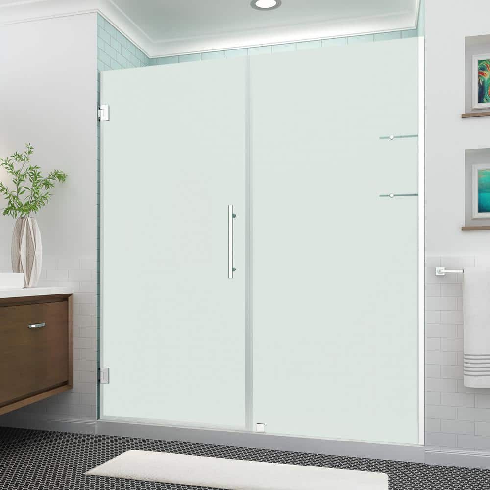 Belmore GS 72" Frosted Glass Frameless Hinged Shower Door in Stainless Steel