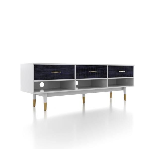 Furniture of America Taimae 71 in. Rustic Navy Blue TV Stand Fits TV's