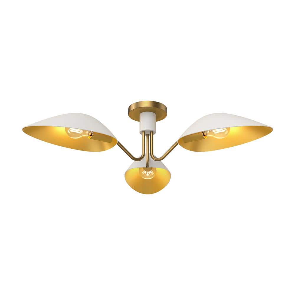 Oscar 32 in. 3 Light 60-Watt Aged Gold/White Semi-Flush Mount price history on PriceWatchPro