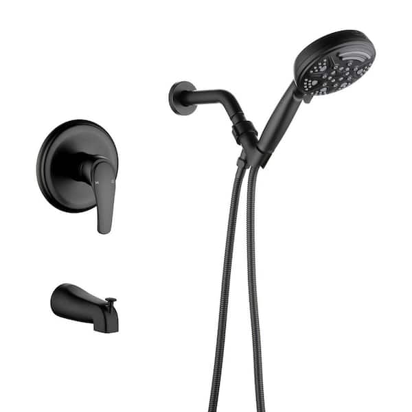 Rain Single Handle 9-Spray Tub Shower Faucet Handheld Combo with Valve 1.8 GPM Adjustable shower Head in Black