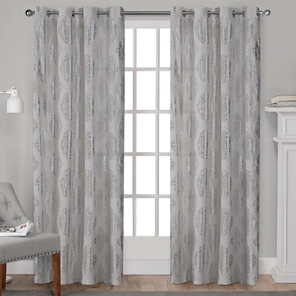 Unbranded Augustus 54 in. W x 96 in. L Cotton Grommet Top Curtain Panel in Silver (2 Panels)