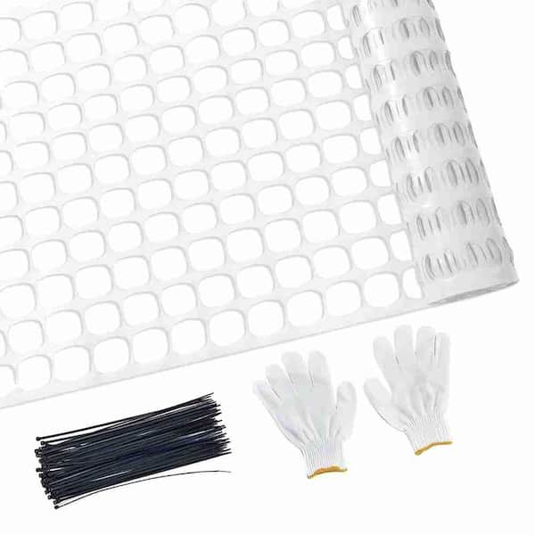 4 ft. x 100 ft. Plastic Safety Fence with 100 Zip Ties for Garden Fencing, White