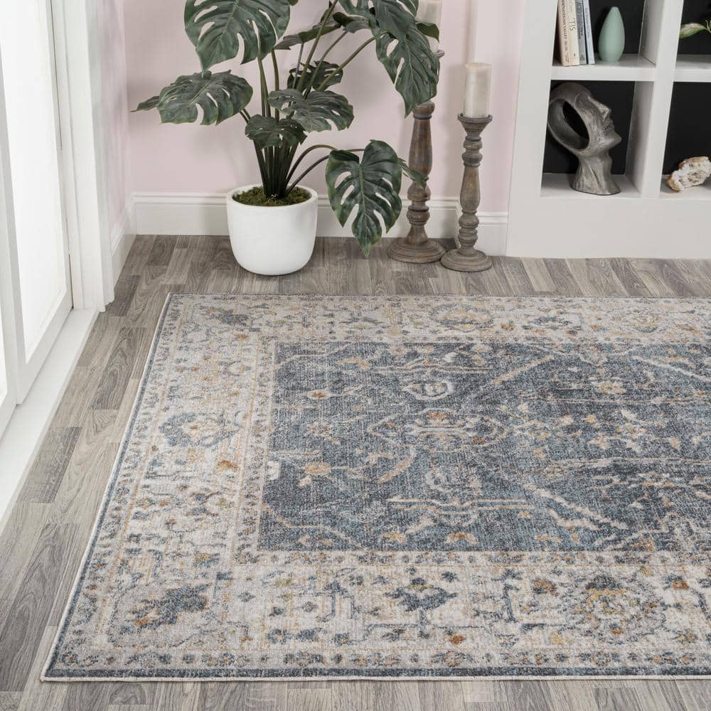 Dark Gray and Cream 8' x 10' Reversible Washable Synthetic Area Rug
