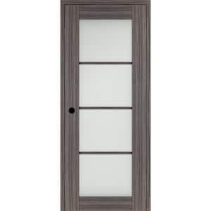 Paola 24 in. x 96 in. Right-Hand 4-Lite Frosted Glass Gray Oak Composite Solid Core Wood Single Prehung Interior Door