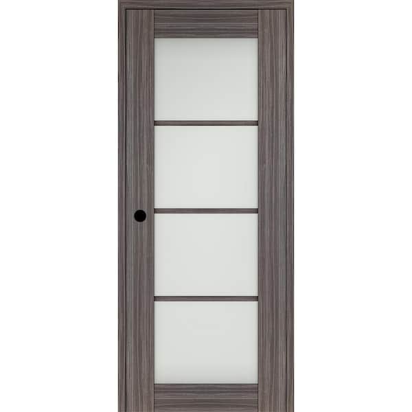 Belldinni Paola 30 in. x 84 in. Right-Hand 4-Lite Frosted Glass Gray Oak Composite Solid Core Wood Single Prehung Interior Door
