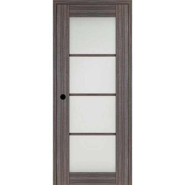 Belldinni Paola 36 in. x 84 in. Right-Hand 4-Lite Frosted Glass Gray Oak Composite Solid Core Wood Single Prehung Interior Door