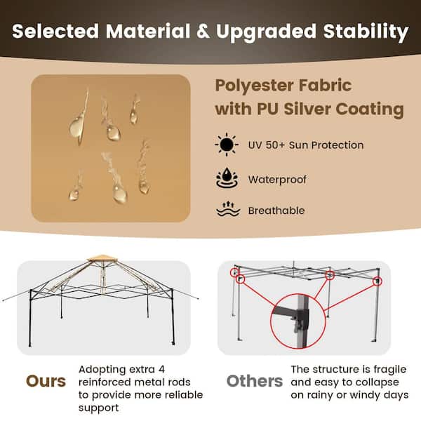 Costway 13 ft. x 13 ft. Khaki Pop-Up Instant Canopy Tent
