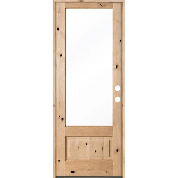 Krosswood Doors 36 in. x 96 in. Modern Farmhouse Knotty Alder Left-Hand/Inswing 3/4-Lite Clear Glass Unfinished Wood Prehung Front Door