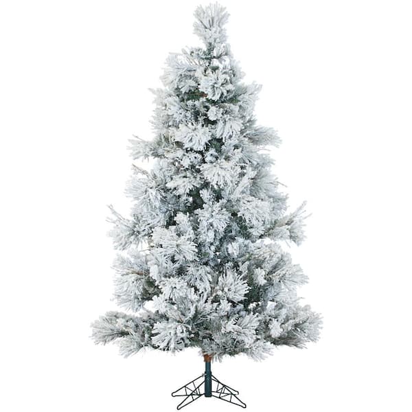 Fraser Hill Farm 10 ft. Pre-lit Flocked Snowy Pine Artificial Christmas Tree with 1050 Clear Smart String Lights