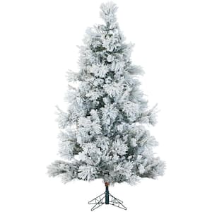 10 ft. Pre-lit LED Flocked Snowy Pine Artificial Christmas Tree with 1050 Multi-Color String Lights