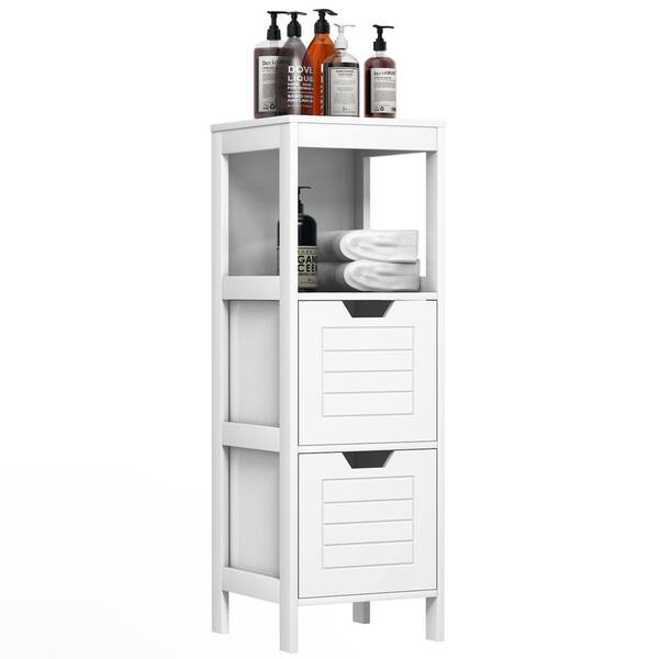 FAMIROSA Floor Cabinet Bathroom Cabinet with 2 Cabinet and Shelves Chipboard Tall Storage Organizer Linen Tower Display Stand White 12.6x10x74.8