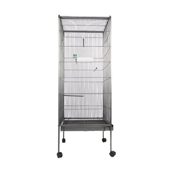 Angel Sar Steel Bird Cage with Rolling Stand, Antique Gray CAJQ3144