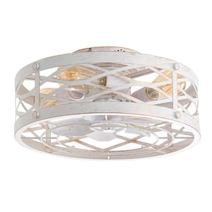 16.5 in. Indoor Gold/White Flush Mount Caged Ceiling Fan with Light Kit and Remote Control Included