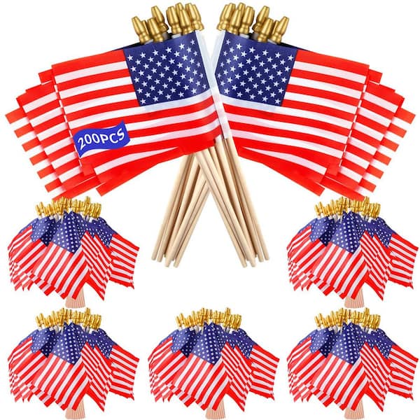 Angel Sar 4 in. x 6 in. Mini American Flags with Kid-Safe Golden Spear Top for Outdoor Patio (200-Pack)