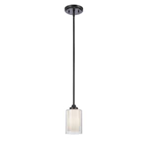 Fairbank 1-Light Matte Black Shaded Pendant Light with White & Clear Glass Shade