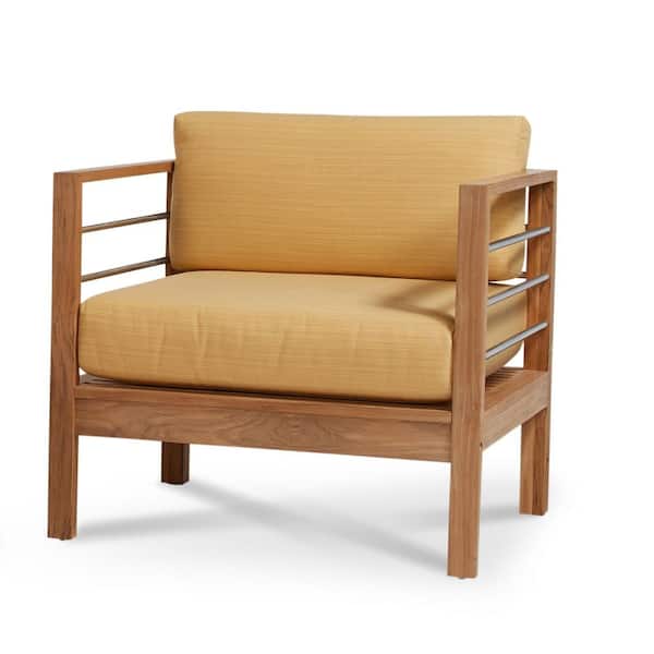 Unbranded Leon Teak Outdoor Lounge Chair with Sunbrella Dupione Cornsilk Cushion