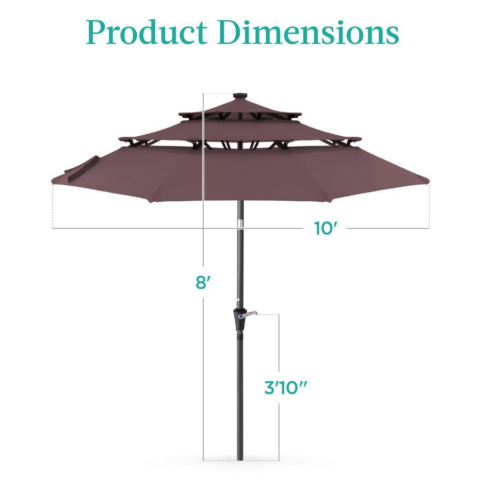 10ft Deep Taupe Steel Market Patio Umbrella with LED Lights