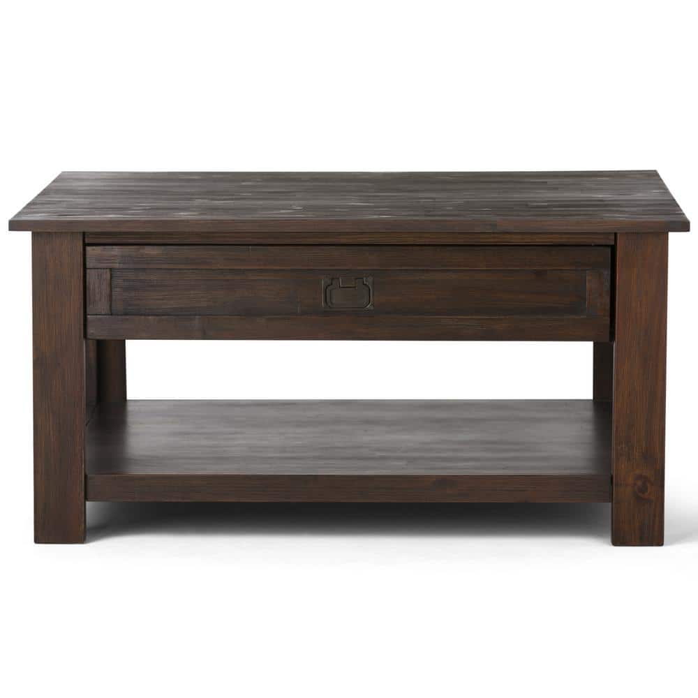 Rustic Acacia Wood Square Coffee Table with Storage in Charcoal Brown