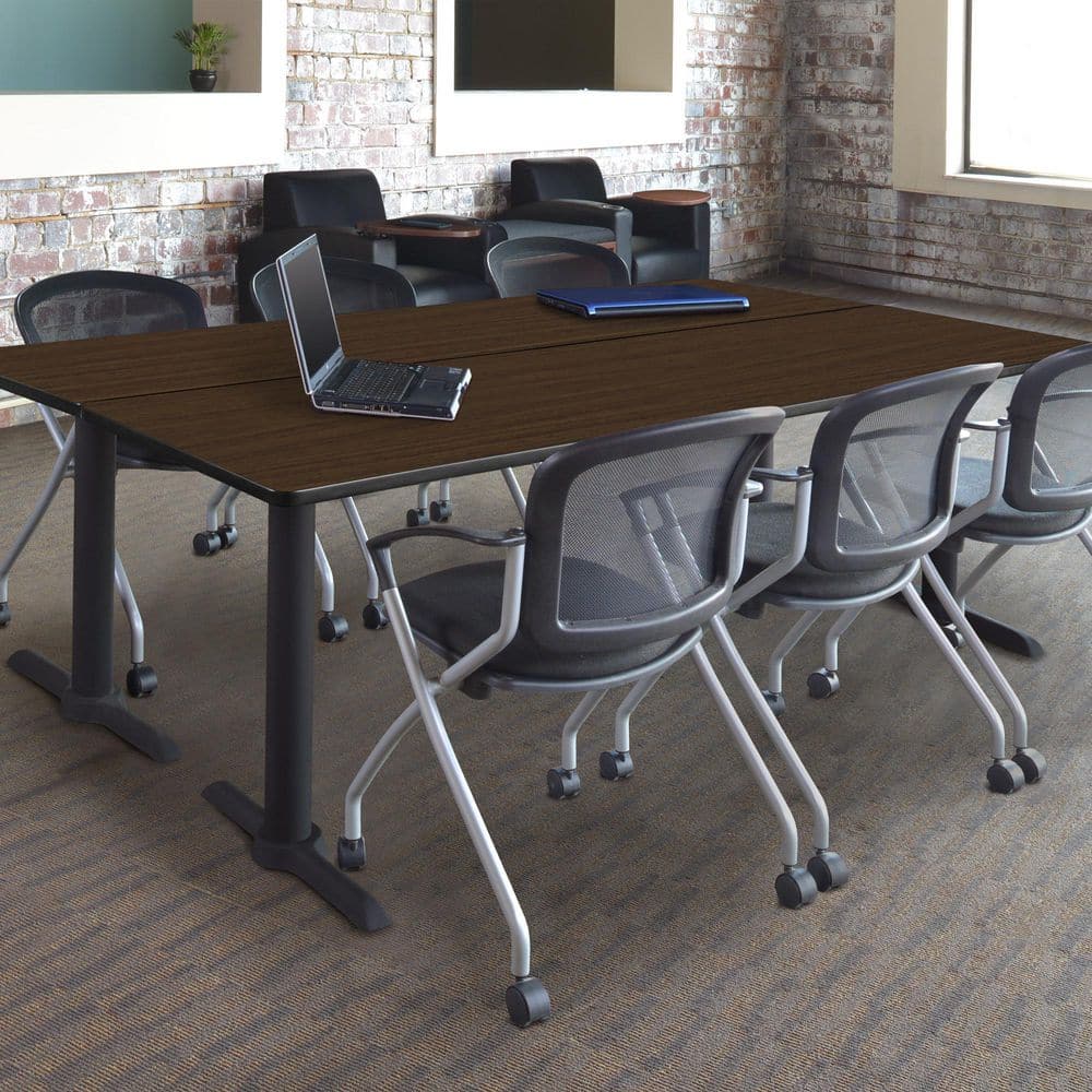 Cain 84 in x 24 in. Neo Walnut T-Base Training Seminar Table Desk & 3 Cadence Nesting Chairs