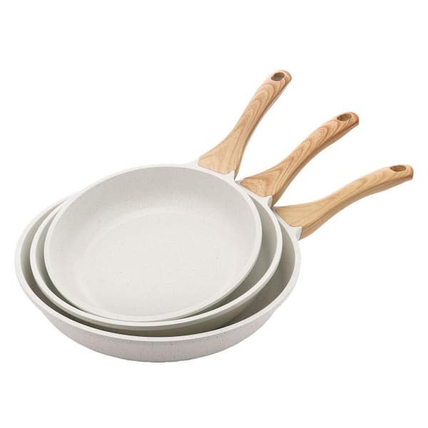 White Aluminum 11 in. Nonstick Frying Pan Skillets, Ceramic Coating Omelette Pans, Healthy Cookware Chef's Pan