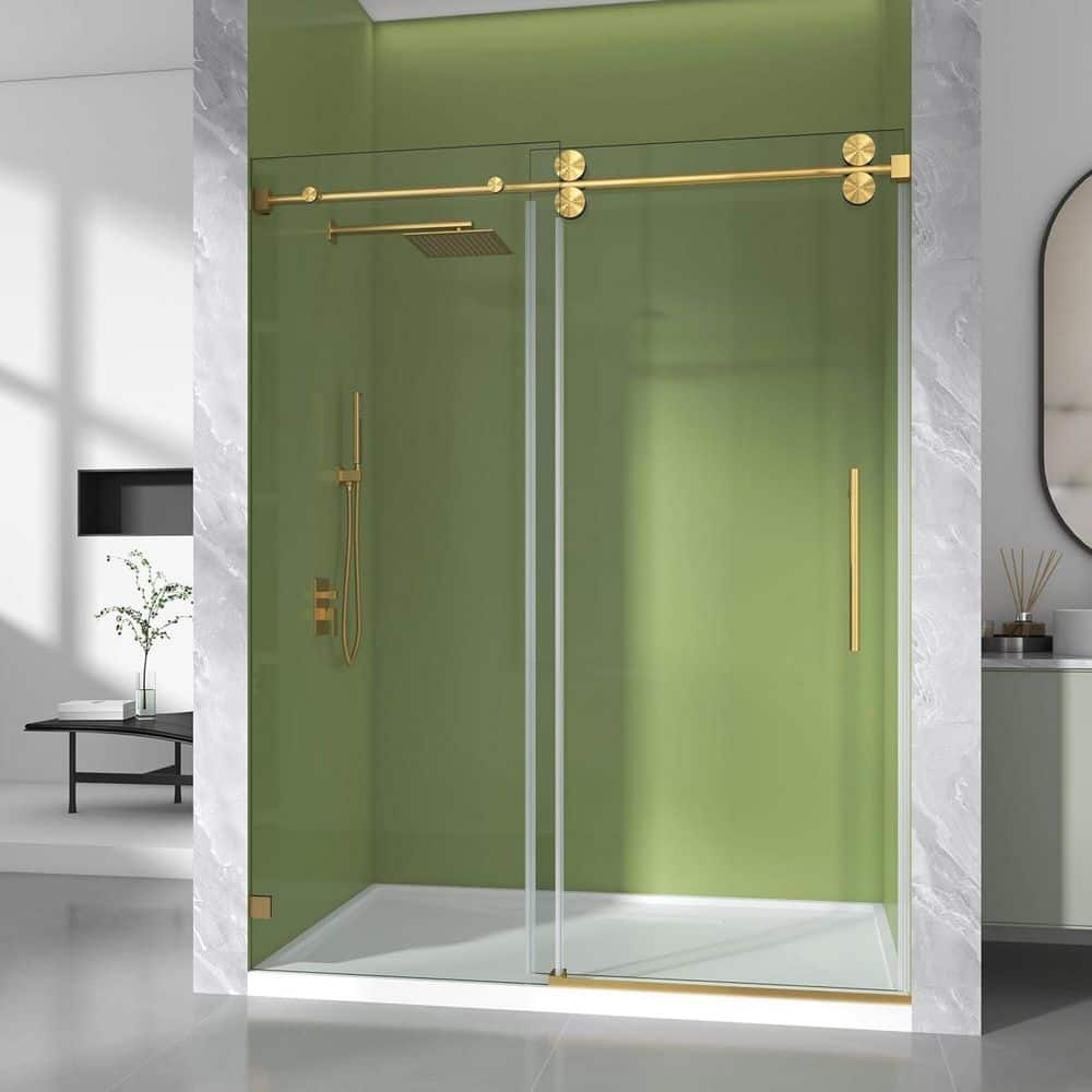 44-49 in. W x 76 in. H Single Sliding Frameless Shower Door Brushed Gold 3/8 in. Clear SGCC Tempered Glass price history on PriceWatchPro