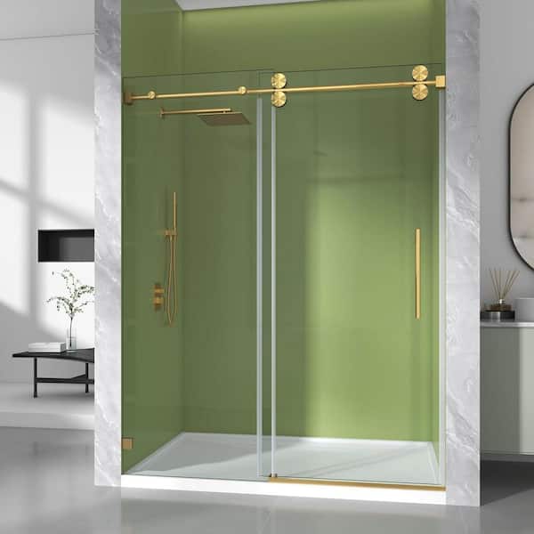 68-73 in. W x 76 in. H Single Sliding Frameless Shower Door Brushed Gold 3/8 in. Clear SGCC Tempered Glass