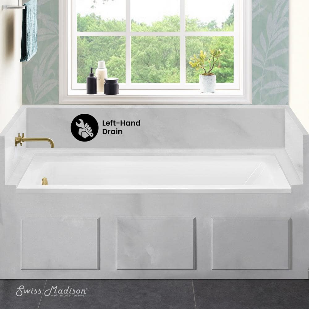 White and Tan Acrylic Alcove Bathtub with Jets